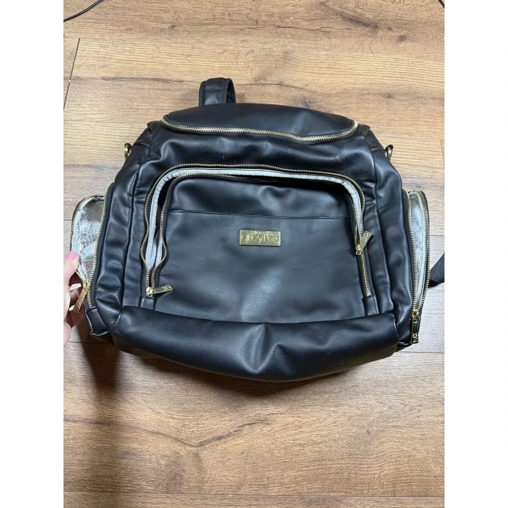 Greyfox Diaper Bag Backpack‎ Black Vegan Leather Gold Hardware